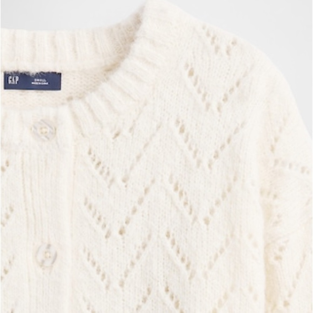 Gap Cream Openwork Knit Button-Front Cardigan - image 3